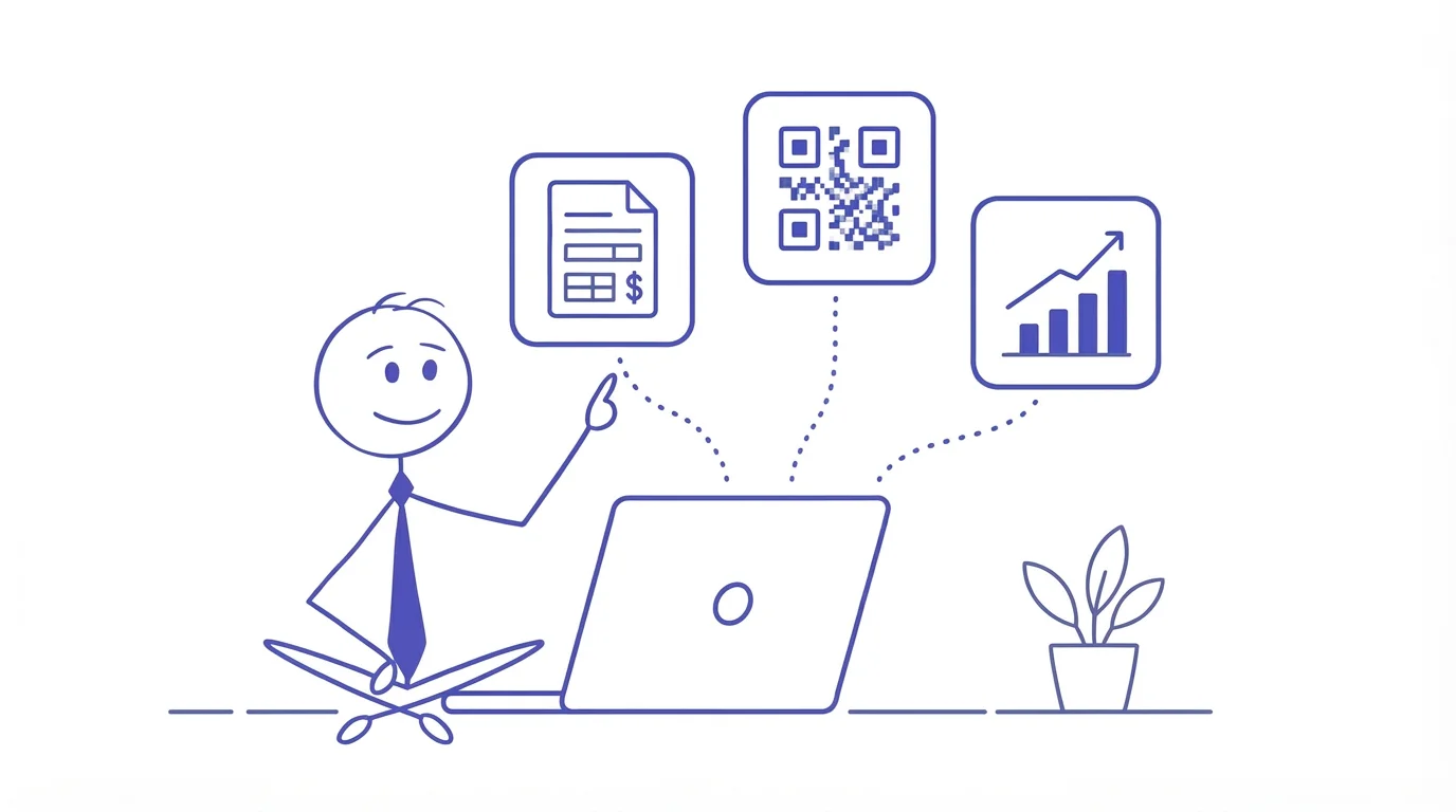 Small business owner using prokitQ tools — invoices, QR codes, and analytics